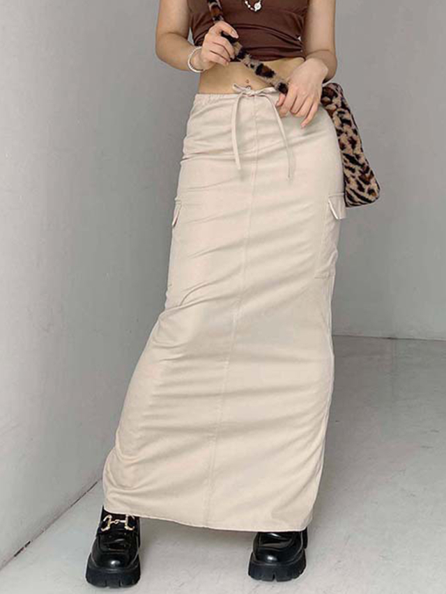 GILIPUR Jupe longue cargo décontractée avec poche à rabat et cordon de serrage pour femme MH004