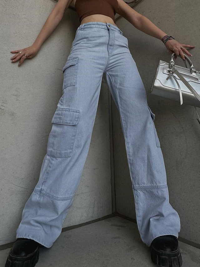 GILIPUR Jeans délavés vintage pour femmes, pantalons amples à jambes larges