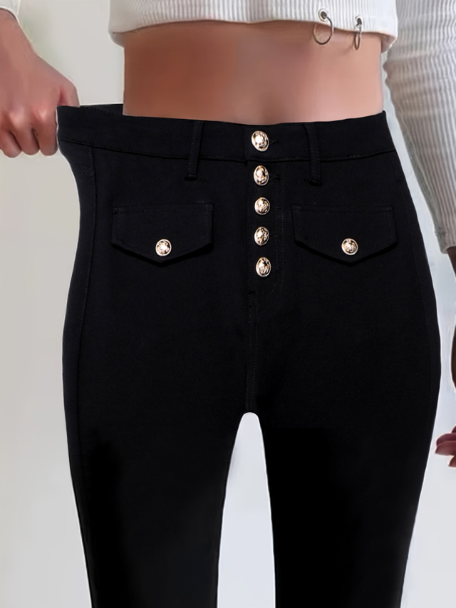 GILIPUR Pantalon noir évasé à boutons droits à la mode CY036